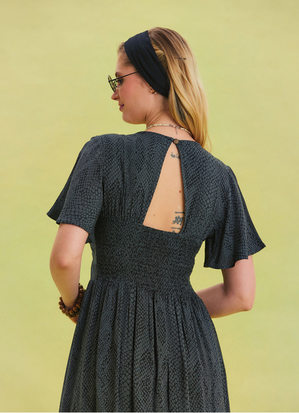 Flounce Sleeve Shorts Detailed Anthracite Women's Jumpsuit 4488